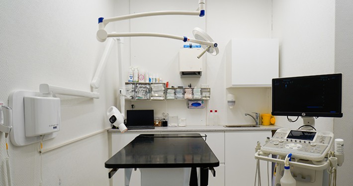 Et lokale hos Lindevang Dyreklinik fyldt med professionelt udstyr